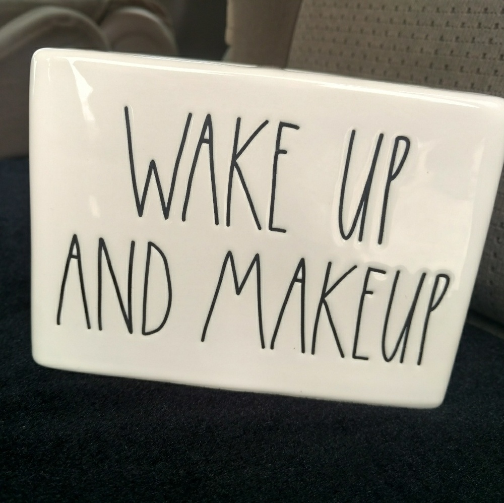 Rae Dunn Wake Up and Makeup Bath Container